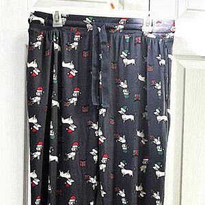 LADIES SIZE XL JACLYN INTIMATES BLUE CHRISTMAS DOG ELASTIC WAIST LOUNGE PANTS
